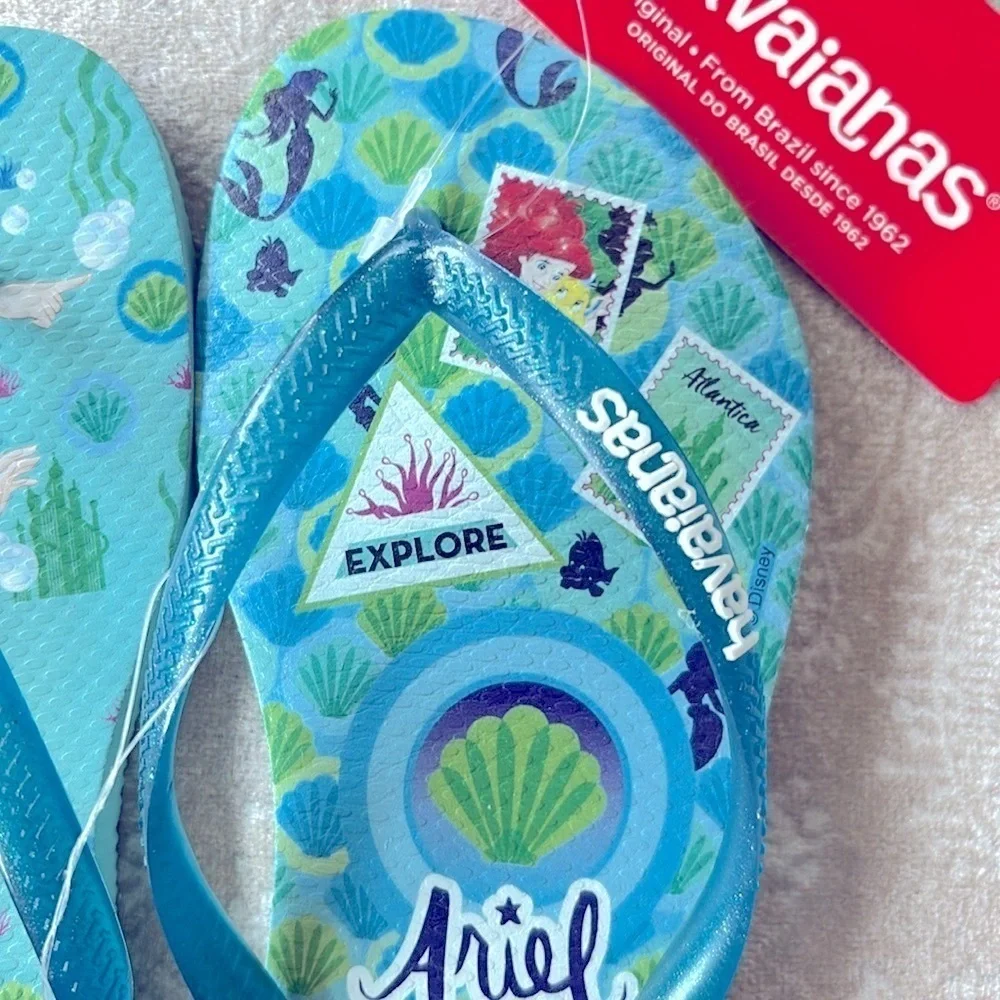 Brand New Havaianas x Disney Ariel Princess Flip Flops Thong Sandals Summer Blue